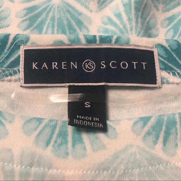 Karen Scott Ombré Seashells White Teal Boatneck Short Sleeve Cotton Top Small - Picture 3 of 9